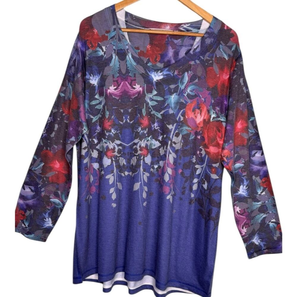 Soft Surroundings Womens Artsy Floral Alisanna Knit Tunic Top 1X